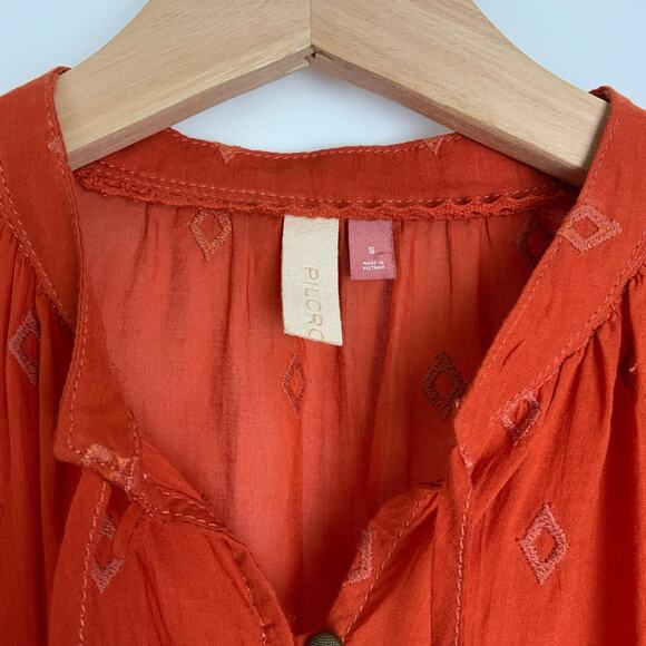 Anthropologie Pilcro Tiered Embroidered Tunic Top in Dark Orange Women's Small - Picture 3 of 6